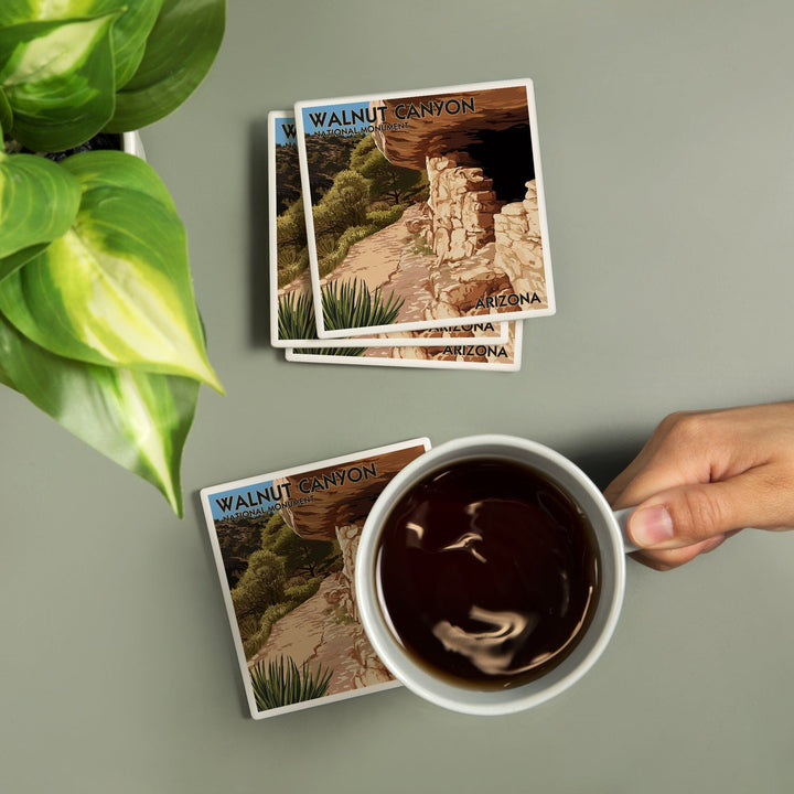 Walnut Canyon National Monument, Arizona, Lantern Press Artwork, Coaster Set Coasters Lantern Press 