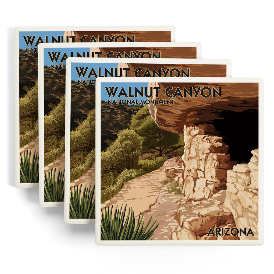 Walnut Canyon National Monument, Arizona, Lantern Press Artwork, Coaster Set Coasters Lantern Press 