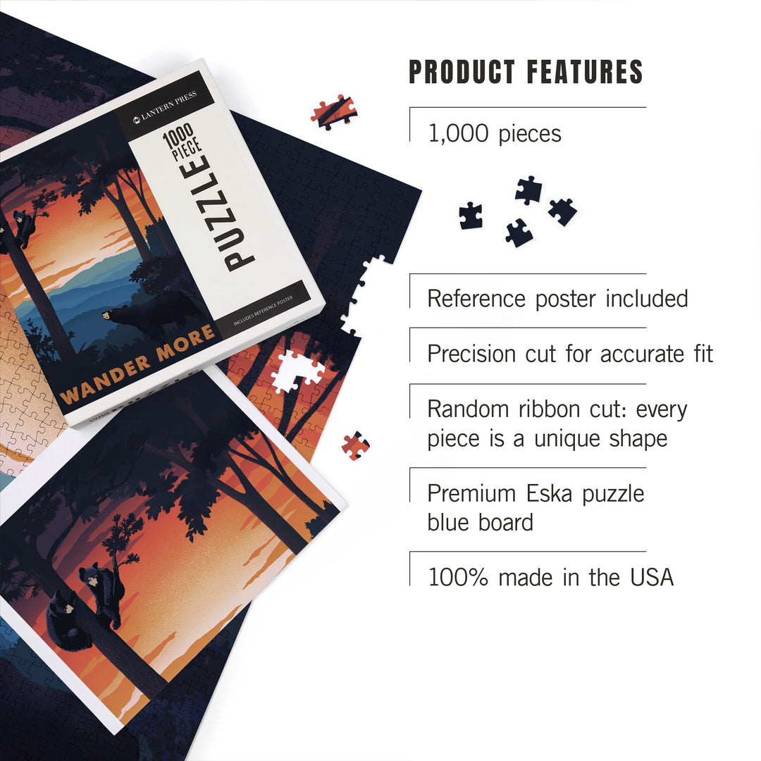 Wander More Collection, Bear Family At Sunset, Jigsaw Puzzle Puzzle Lantern Press 