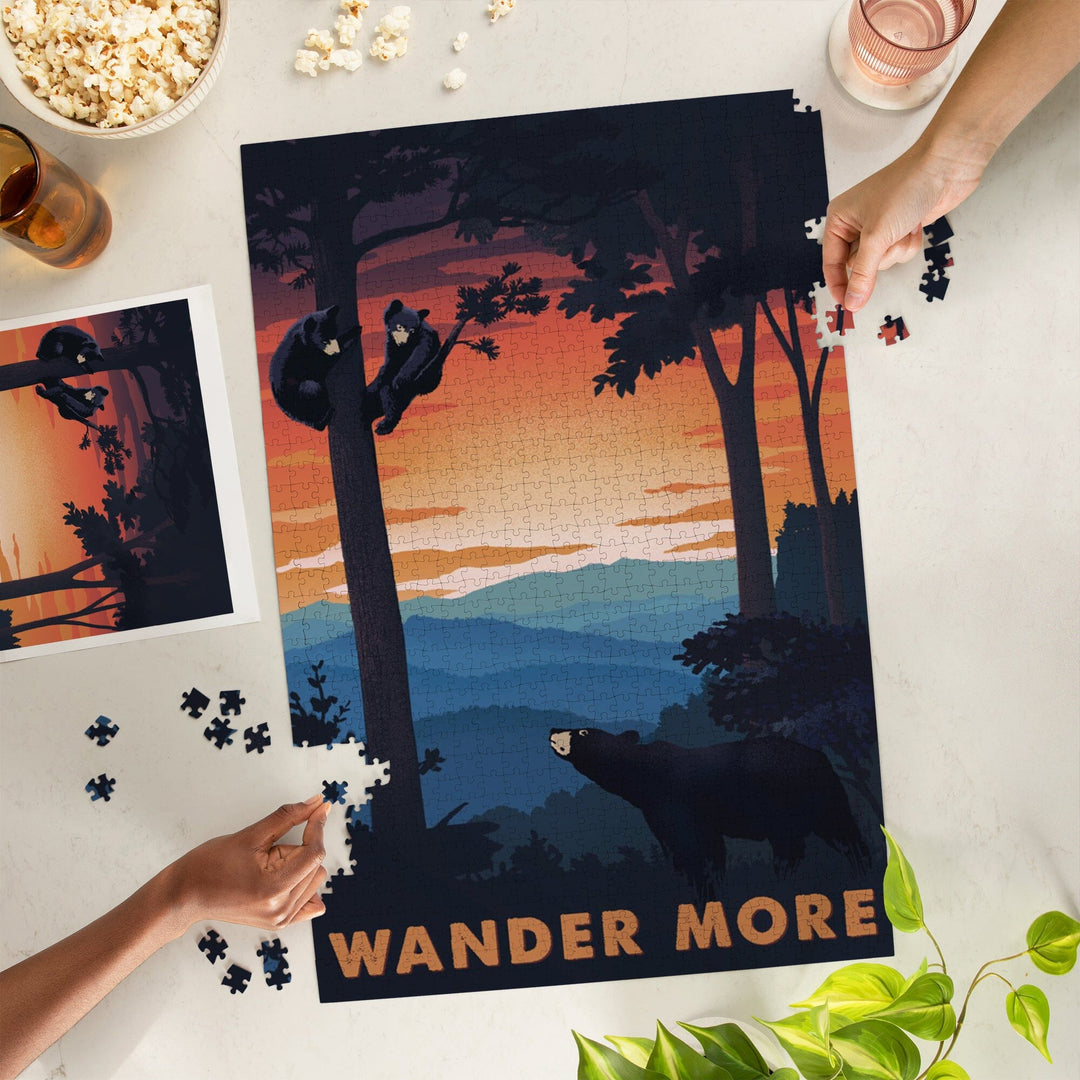 Wander More Collection, Bear Family At Sunset, Jigsaw Puzzle Puzzle Lantern Press 