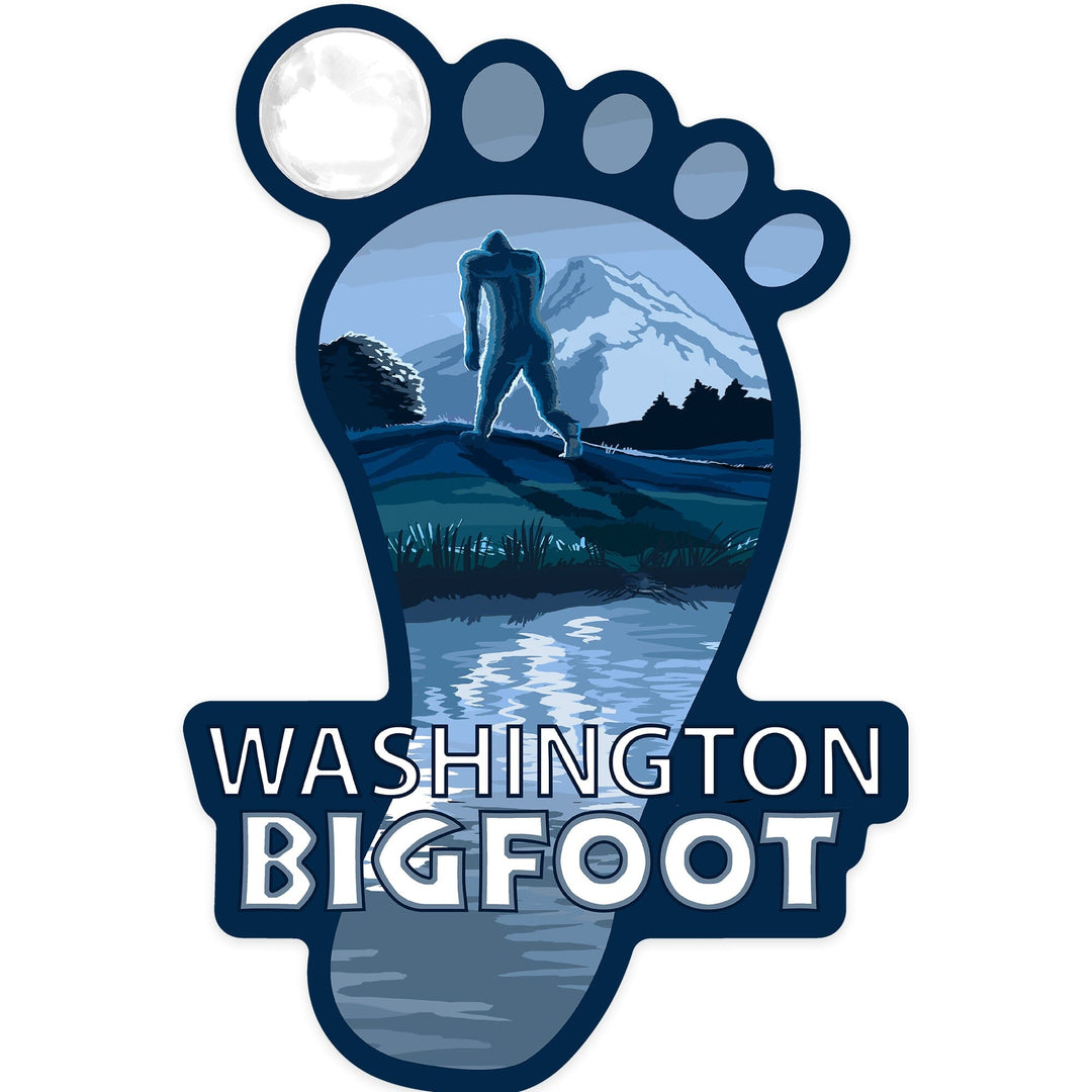 Washington, Bigfoot and Mountain, Contour, Vinyl Sticker Sticker Lantern Press 