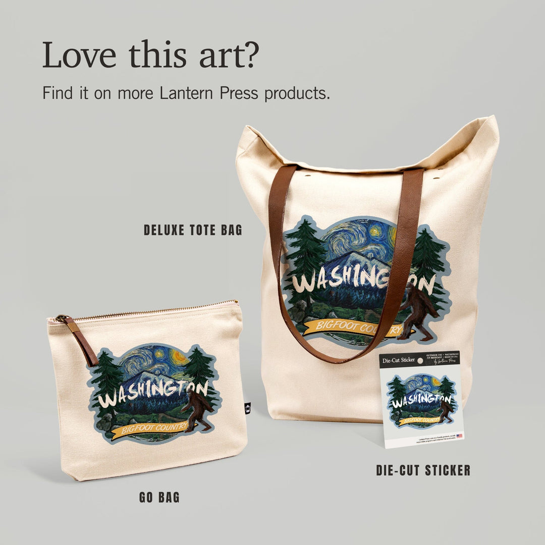 Washington, Bigfoot Country, Starry Night, Contour, Lantern Press Artwork, Accessory Go Bag Totes Lantern Press 