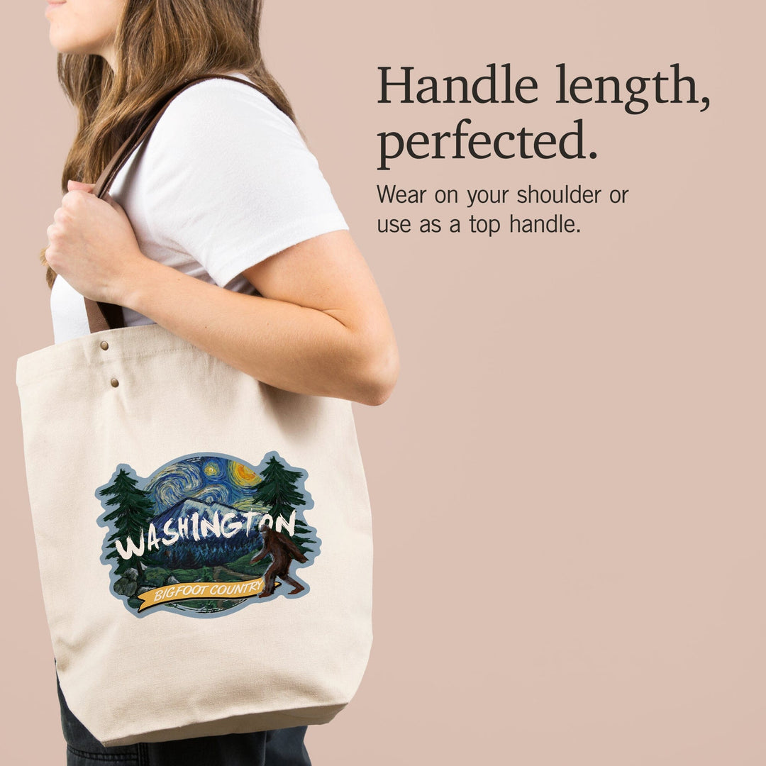 Washington, Bigfoot Country, Starry Night, Contour, Lantern Press Artwork, Accessory Go Bag Totes Lantern Press 