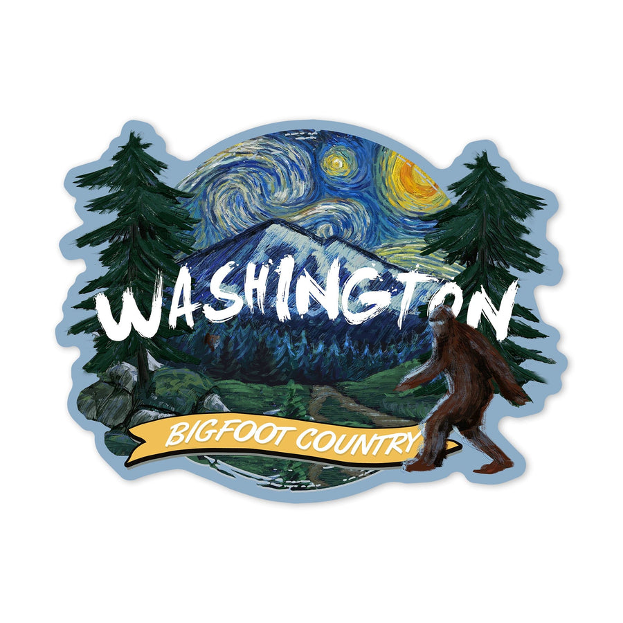 Washington, Bigfoot Country, Starry Night, Contour, Vinyl Sticker Sticker Lantern Press 