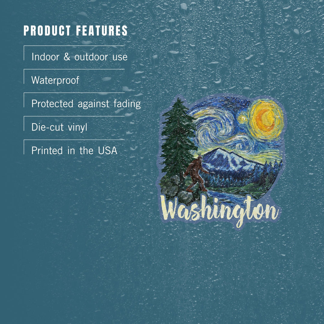 Washington, Bigfoot, Starry Night, Contour, Lantern Press Artwork, Vinyl Sticker Sticker Lantern Press 