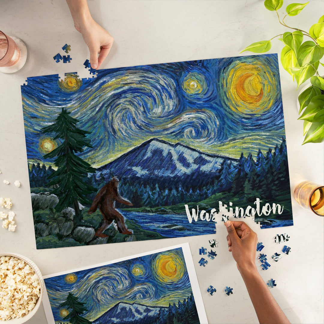 Washington, Bigfoot, Starry Night, Jigsaw Puzzle Puzzle Lantern Press 