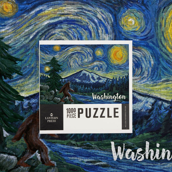 Washington, Bigfoot, Starry Night, Jigsaw Puzzle Puzzle Lantern Press 