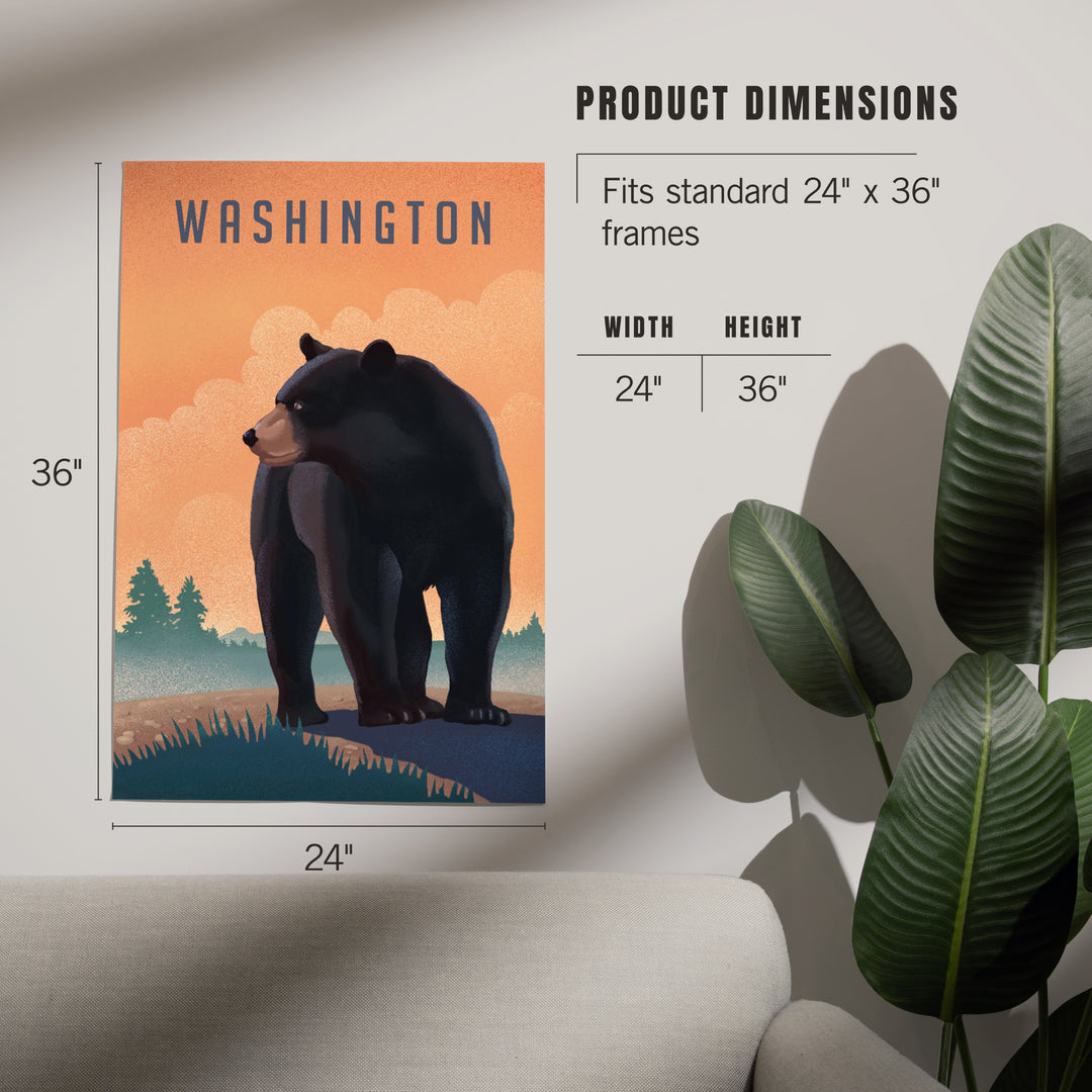 Washington, Black Bear, Litho, Art & Giclee Prints Art Lantern Press 