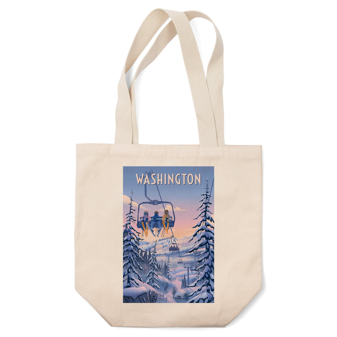 Washington, Chill on the Uphill, Ski Lift, Tote Bag Totes Lantern Press 