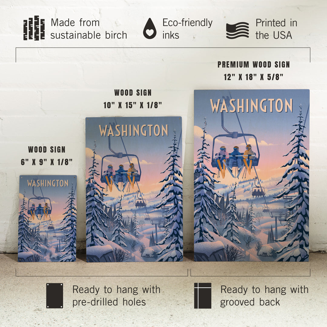 Washington, Chill on the Uphill, Ski Lift, Wood Signs and Postcards Wood Lantern Press 