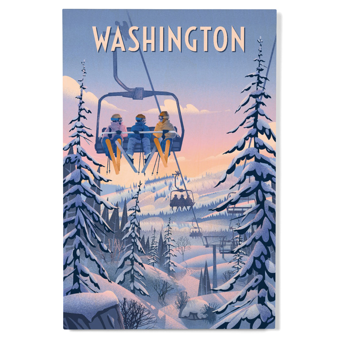Washington, Chill on the Uphill, Ski Lift, Wood Signs and Postcards Wood Lantern Press 