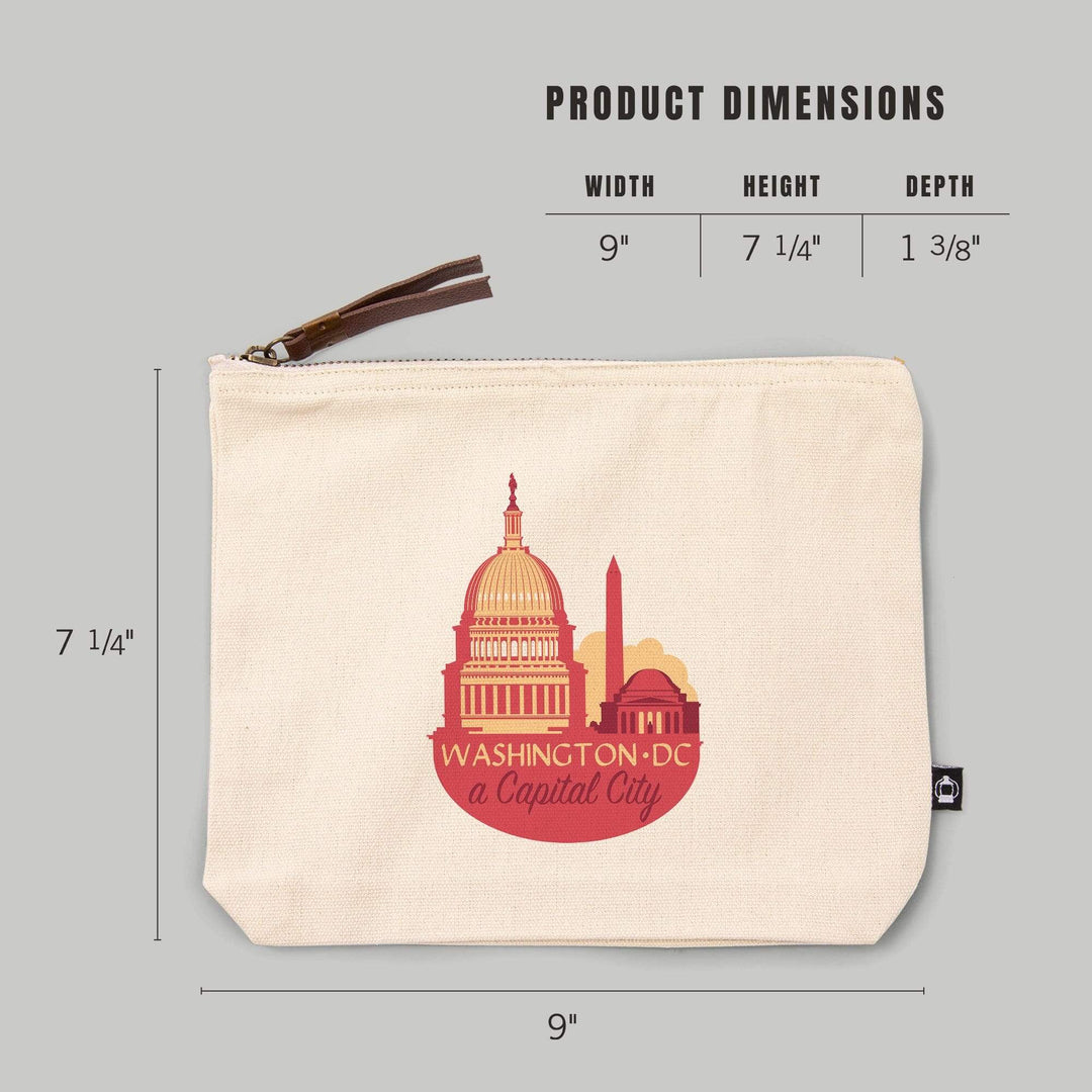 Washington DC, A Capital City,, Organic Cotton Zipper Pouch, Go Bag Go Bag Lantern Press 