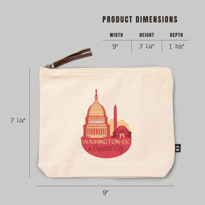Washington DC, A Capital City,, Organic Cotton Zipper Pouch, Go Bag Go Bag Lantern Press 