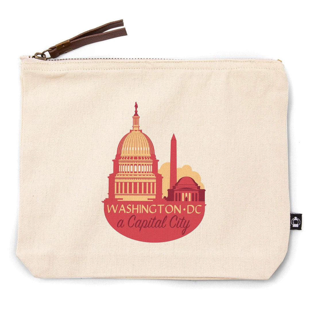 Washington DC, A Capital City,, Organic Cotton Zipper Pouch, Go Bag Go Bag Lantern Press 