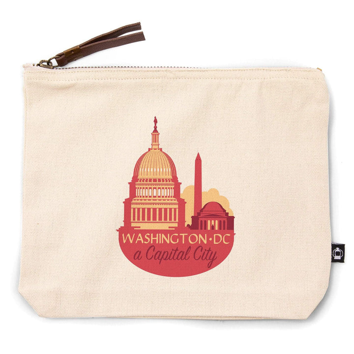 Washington DC, A Capital City,, Organic Cotton Zipper Pouch, Go Bag Go Bag Lantern Press 