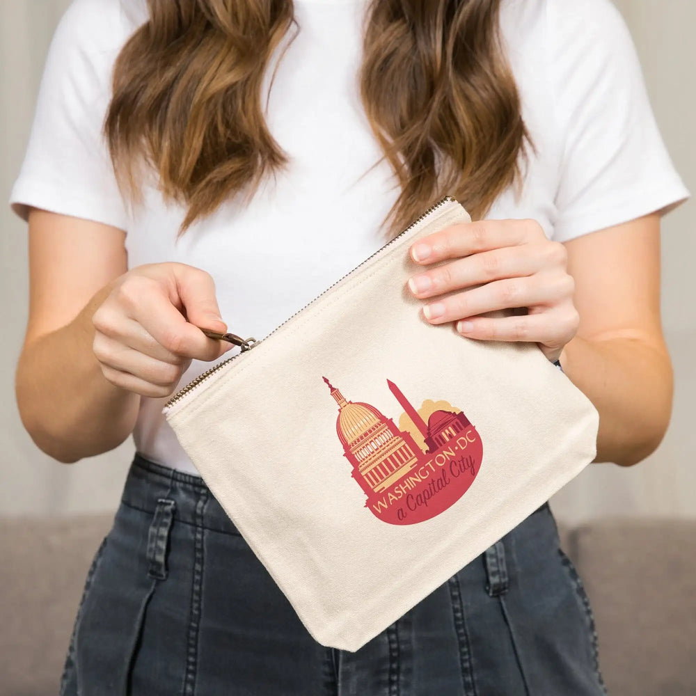 Washington DC, A Capital City,, Organic Cotton Zipper Pouch, Go Bag Go Bag Lantern Press 
