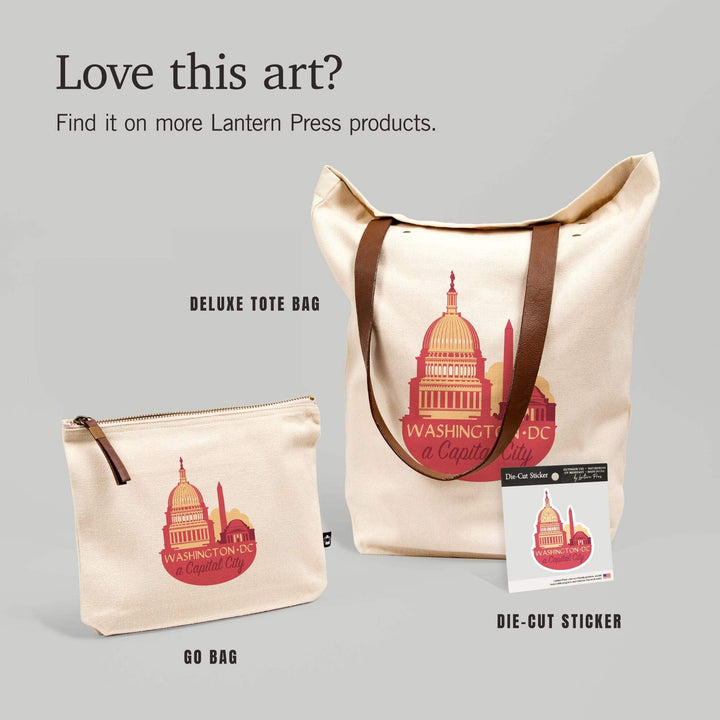 Washington DC, A Capital City,, Organic Cotton Zipper Pouch, Go Bag Go Bag Lantern Press 