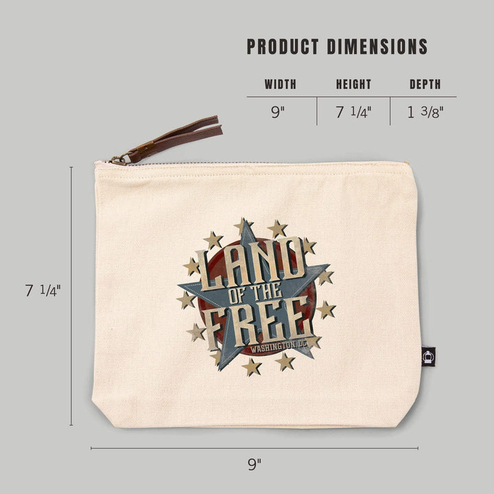 Washington, DC, Americana, Land of the Free,, Organic Cotton Zipper Pouch, Go Bag Go Bag Lantern Press 
