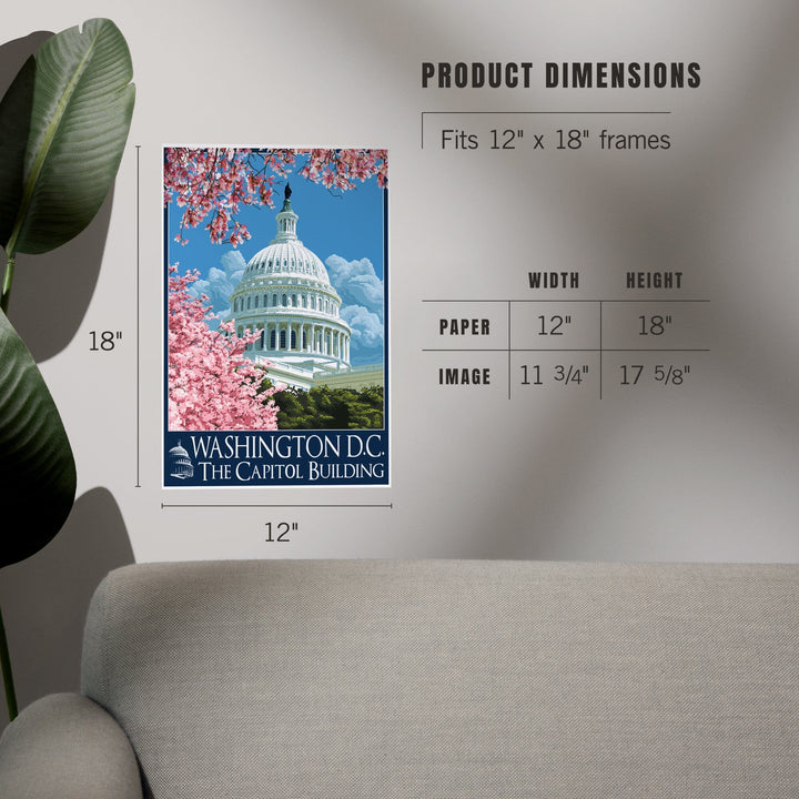 Washington DC, Capitol Building and Cherry Blossoms, Art & Giclee Prints Art Lantern Press 