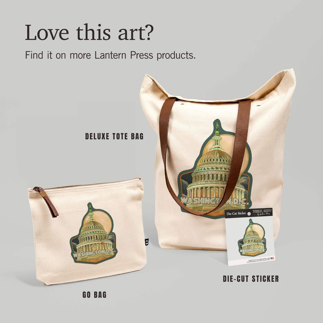 Washington, DC, Capitol Building and Moon,, Organic Cotton Zipper Pouch, Go Bag Go Bag Lantern Press 