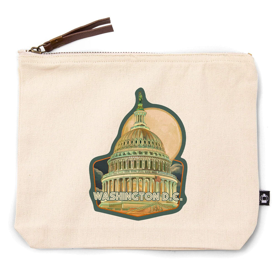 Washington, DC, Capitol Building and Moon,, Organic Cotton Zipper Pouch, Go Bag Go Bag Lantern Press 