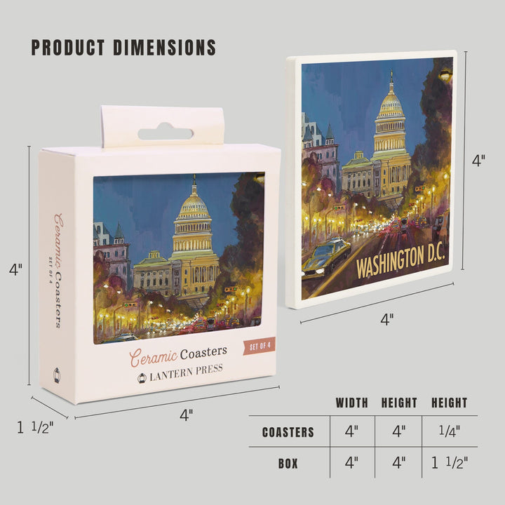 Washington DC, Capitol Building, Lantern Press Artwork, Coaster Set Coasters Lantern Press 