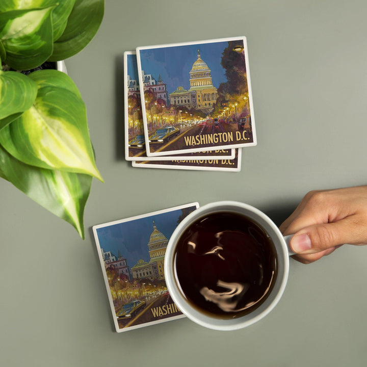 Washington DC, Capitol Building, Lantern Press Artwork, Coaster Set Coasters Lantern Press 