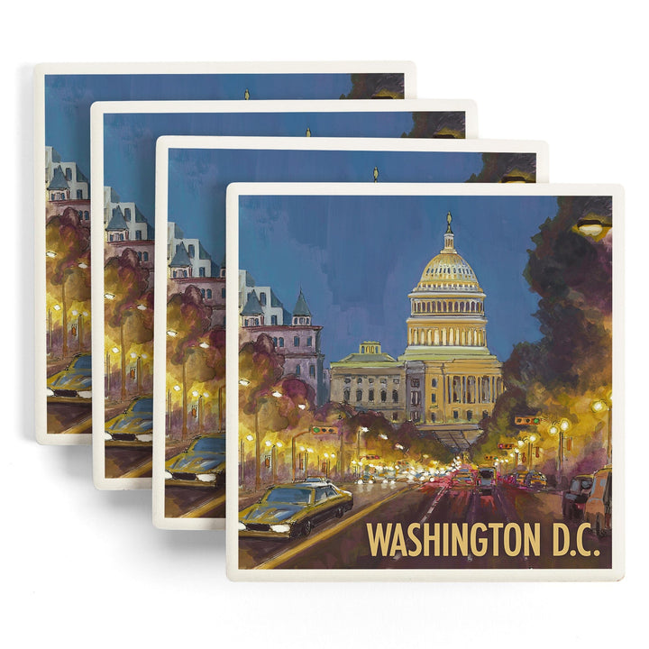 Washington DC, Capitol Building, Lantern Press Artwork, Coaster Set Coasters Lantern Press 