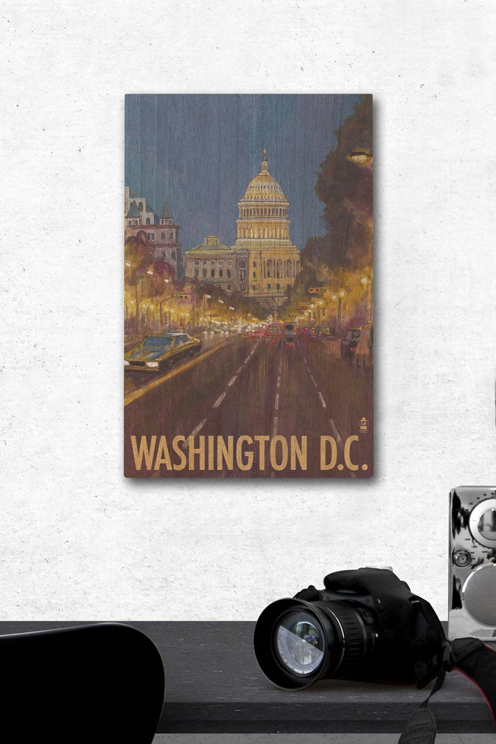 Washington DC, Capitol Building, Lantern Press Artwork, Wood Signs and Postcards Wood Lantern Press 12 x 18 Wood Gallery Print 