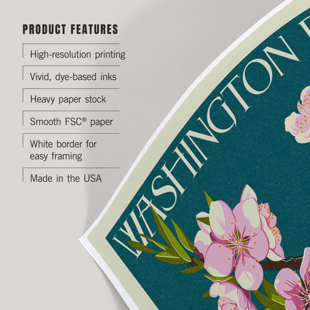 Washington DC, Cherry Blossoms, Art & Giclee Prints Art Lantern Press 