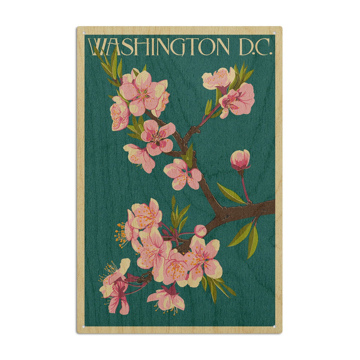 Washington DC, Cherry Blossoms, Lantern Press Artwork, Wood Signs and Postcards Wood Lantern Press 10 x 15 Wood Sign 