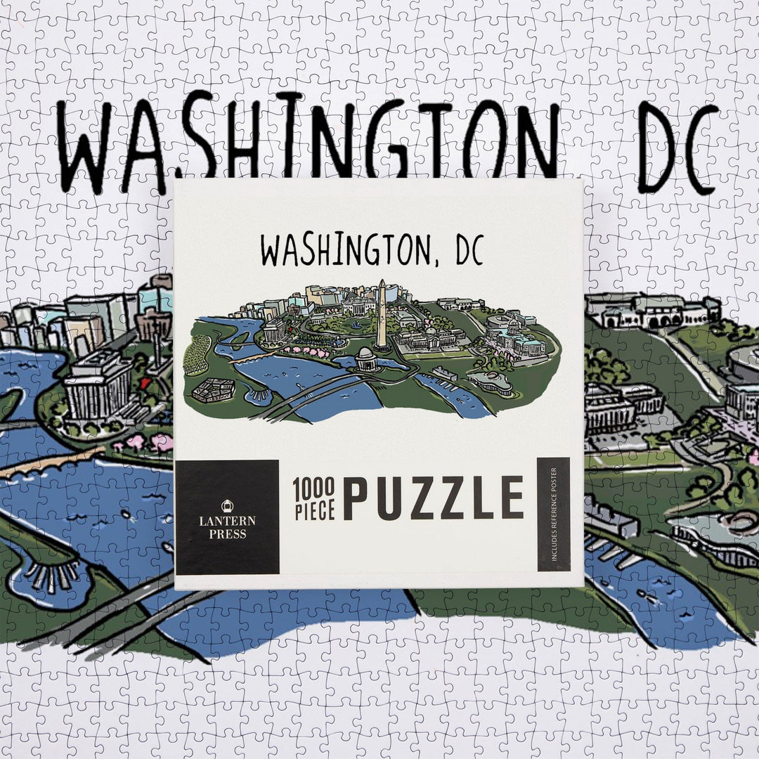 Washington, DC, Cityscape, Line Drawing, Jigsaw Puzzle Puzzle Lantern Press 