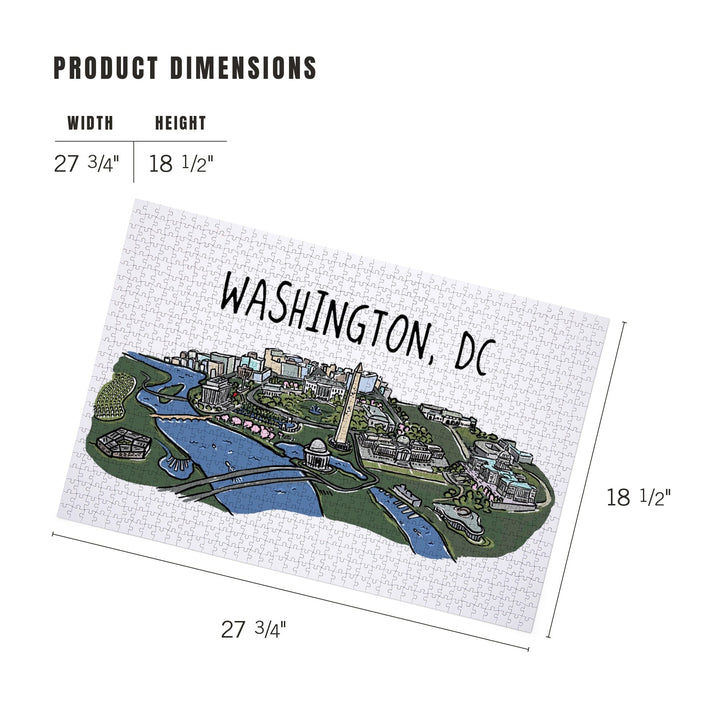 Washington, DC, Cityscape, Line Drawing, Jigsaw Puzzle Puzzle Lantern Press 