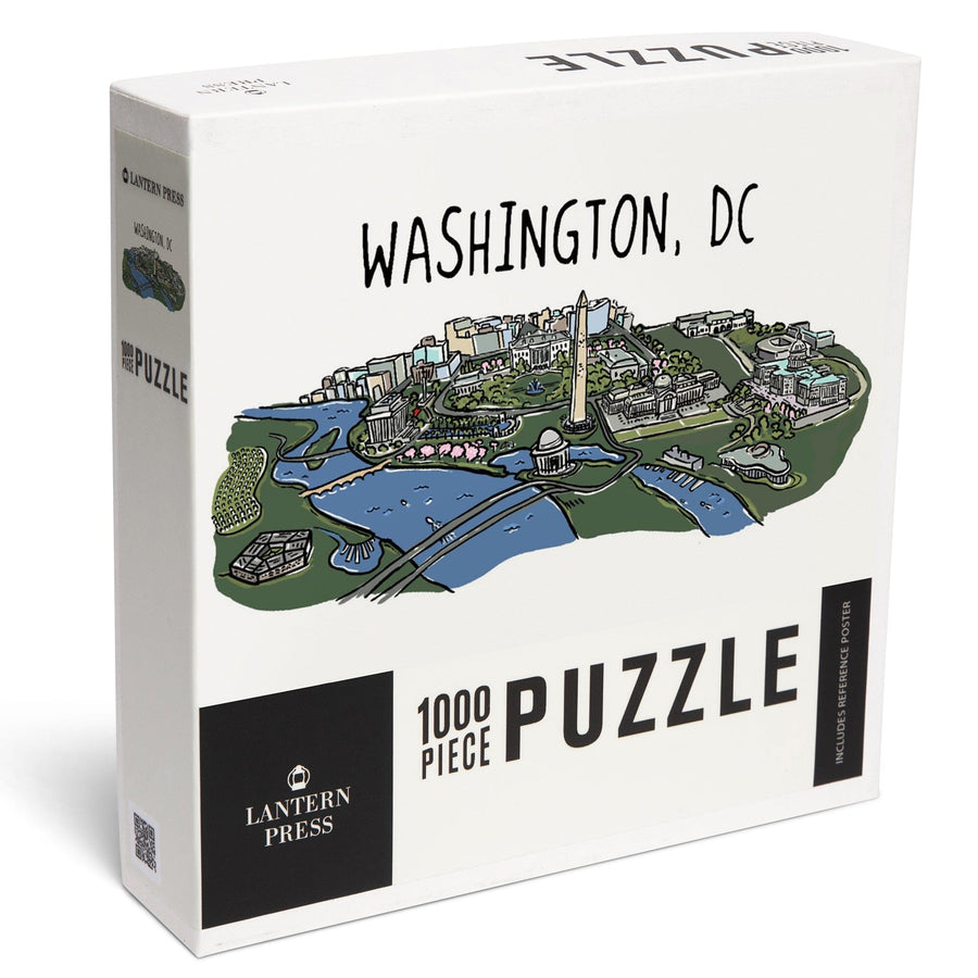 Washington, DC, Cityscape, Line Drawing, Jigsaw Puzzle Puzzle Lantern Press 