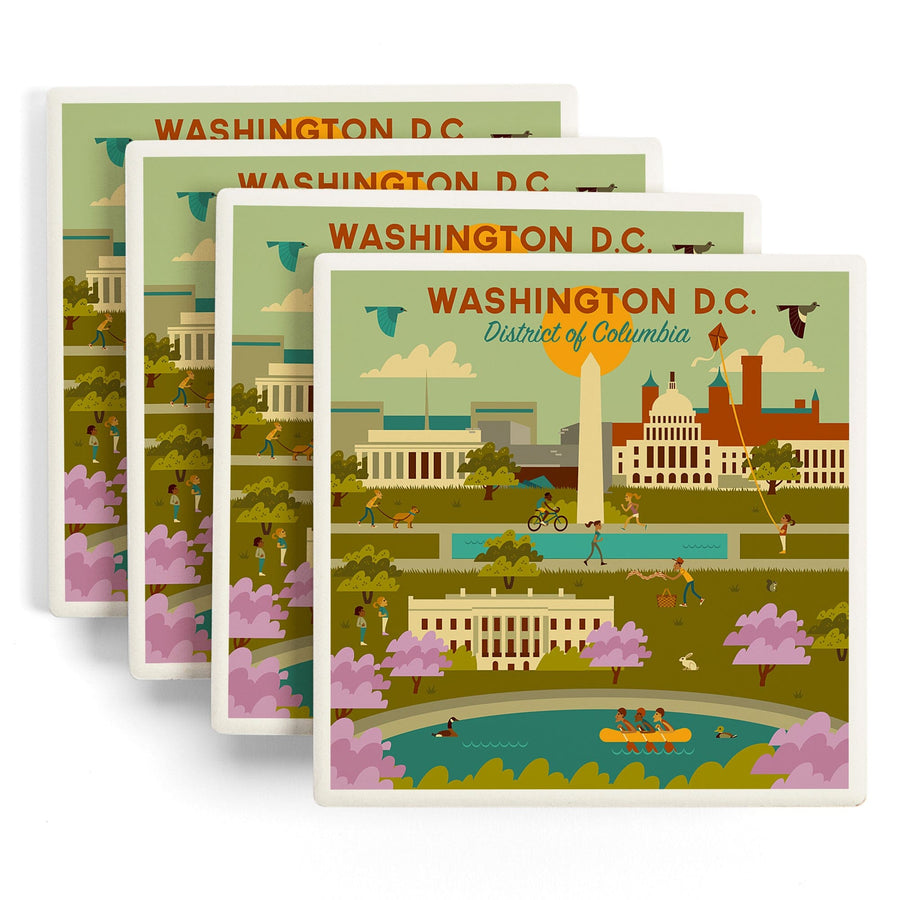 Washington DC, Geometric City Series, Lantern Press Artwork, Coaster Set Coasters Lantern Press 