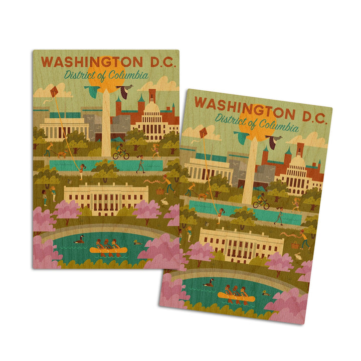 Washington DC, Geometric City Series, Lantern Press Artwork, Wood Signs and Postcards Wood Lantern Press 4x6 Wood Postcard Set 