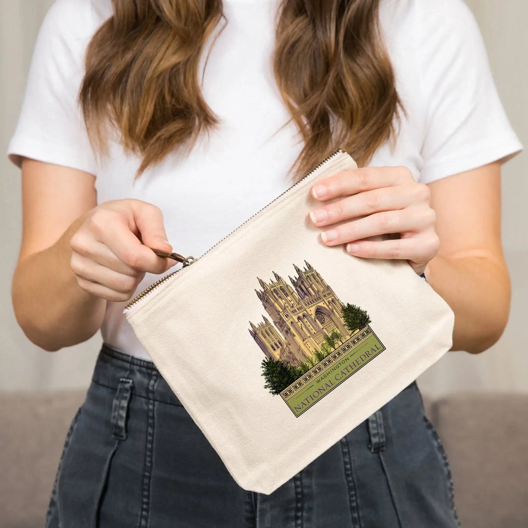 Washington, DC, National Cathedral,, Organic Cotton Zipper Pouch, Go Bag Go Bag Lantern Press 