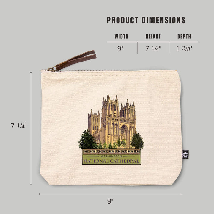 Washington, DC, National Cathedral,, Organic Cotton Zipper Pouch, Go Bag Go Bag Lantern Press 