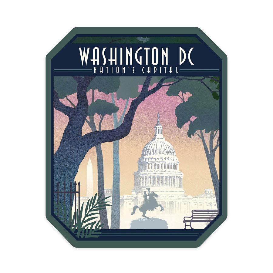 Washington, DC, Nation's Capitol, Lithograph, Contour, Lantern Press Artwork, Vinyl Sticker Sticker Lantern Press 