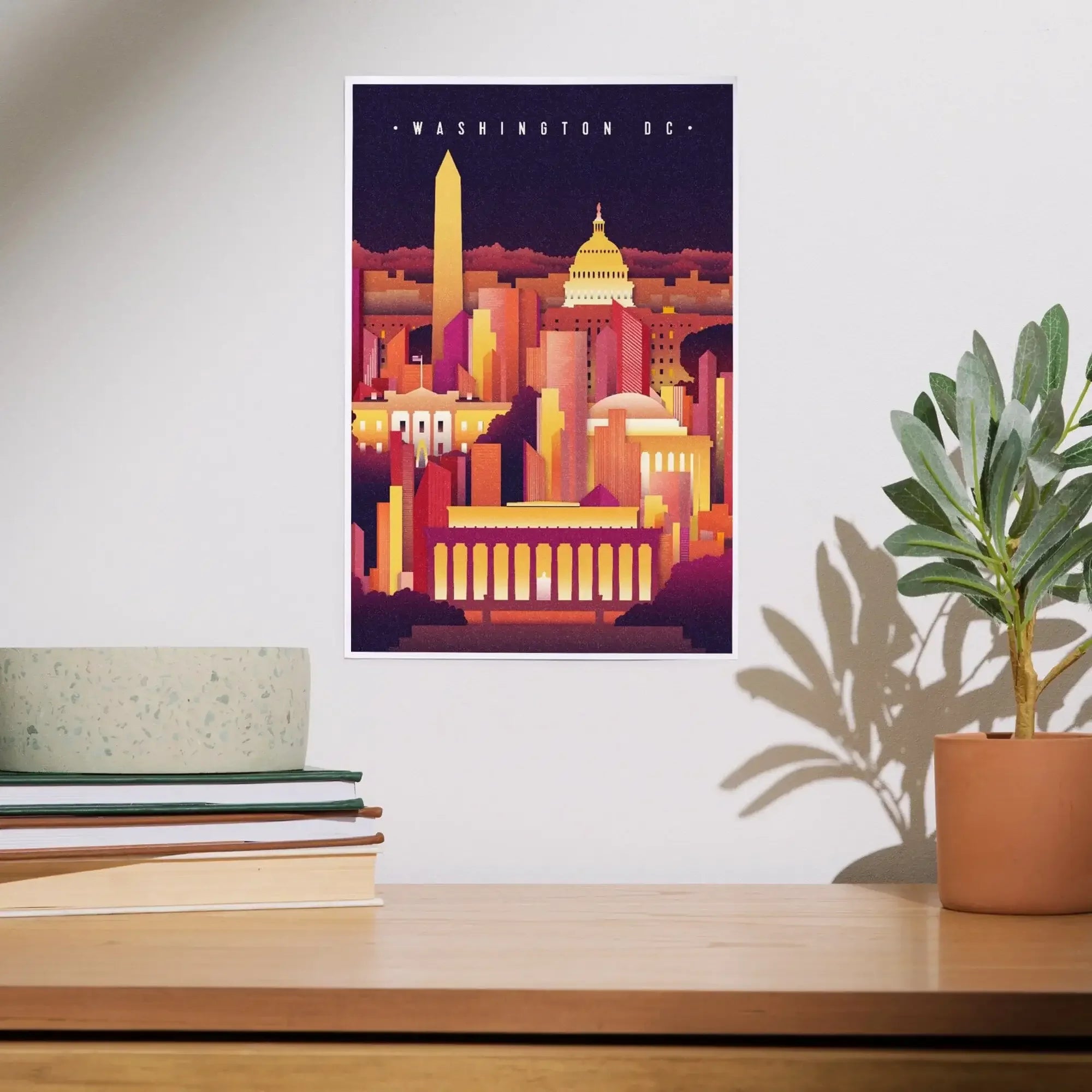 Washington DC, Neon Skyline art prints, metal signs – Lantern Press