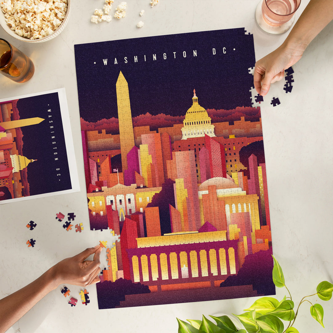 Washington DC, Neon Skyline, Jigsaw Puzzle Puzzle Lantern Press 