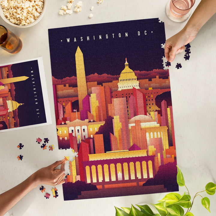 Washington DC, Neon Skyline, Jigsaw Puzzle Puzzle Lantern Press 