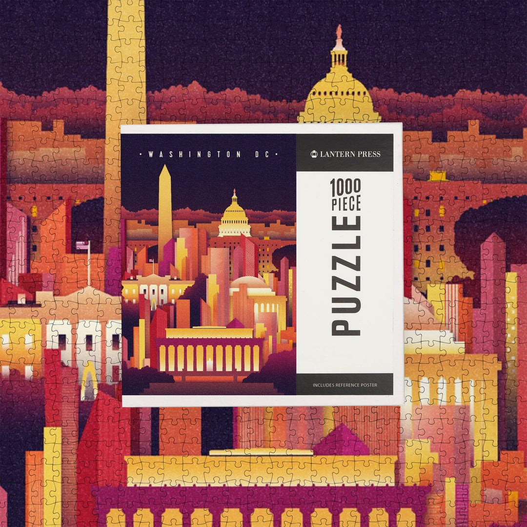 Washington DC, Neon Skyline, Jigsaw Puzzle Puzzle Lantern Press 
