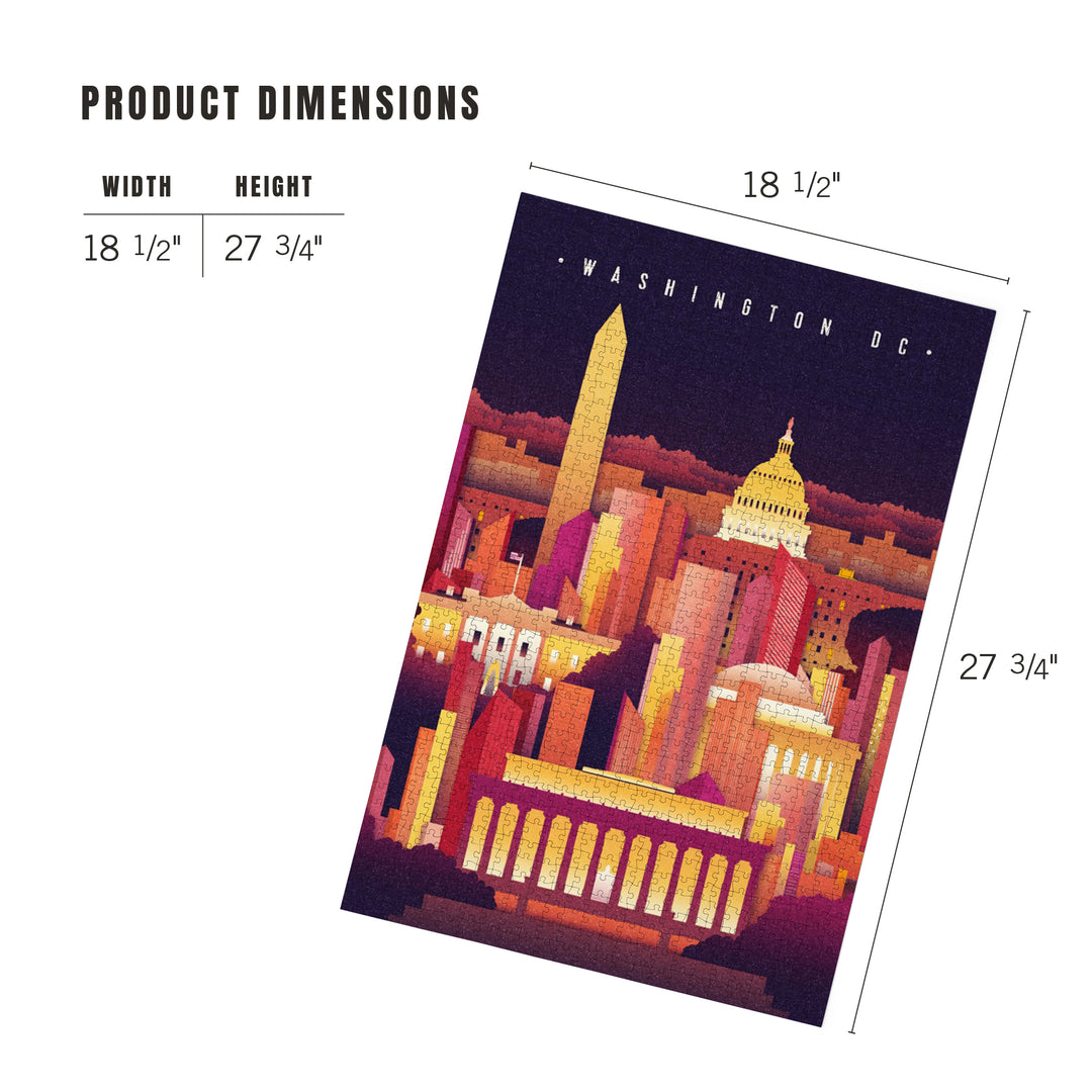 Washington DC, Neon Skyline, Jigsaw Puzzle Puzzle Lantern Press 