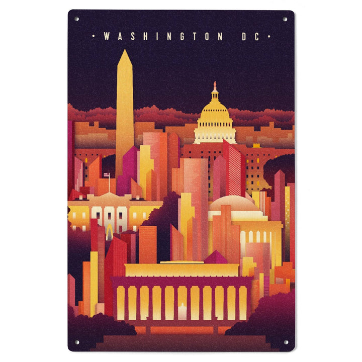 Washington DC, Neon Skyline, Lantern Press Artwork, Wood Signs and Postcards Wood Lantern Press 