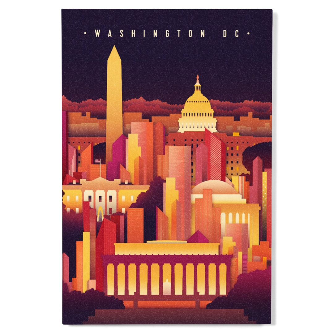 Washington DC, Neon Skyline, Lantern Press Artwork, Wood Signs and Postcards Wood Lantern Press 