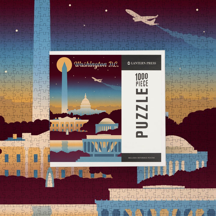 Washington DC, Retro Skyline Chromatic Series, Jigsaw Puzzle Puzzle Lantern Press 