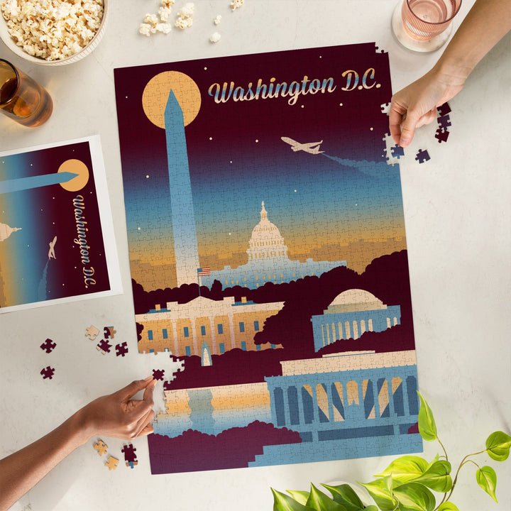 Washington DC, Retro Skyline Chromatic Series, Jigsaw Puzzle Puzzle Lantern Press 