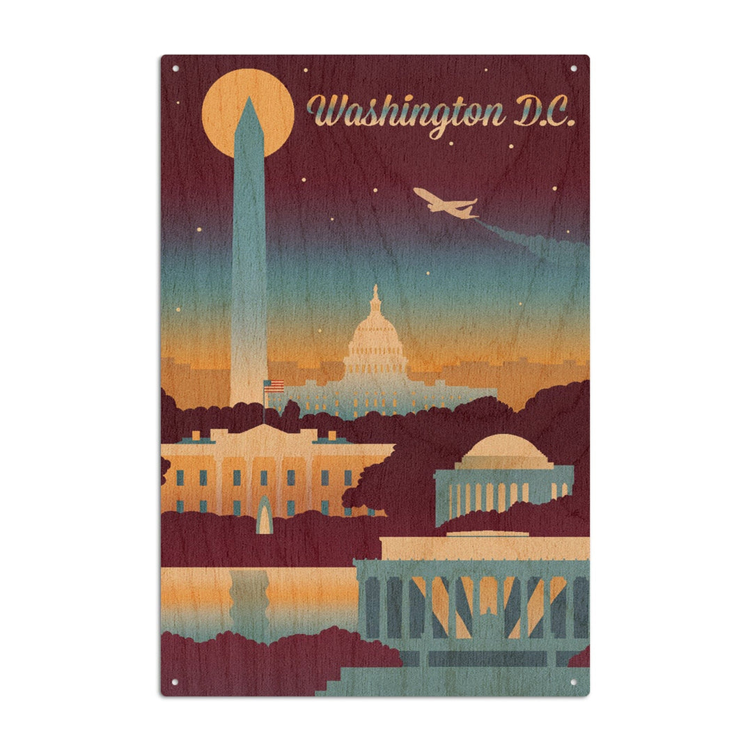 Washington DC, Retro Skyline Chromatic Series, Lantern Press Artwork, Wood Signs and Postcards Wood Lantern Press 10 x 15 Wood Sign 