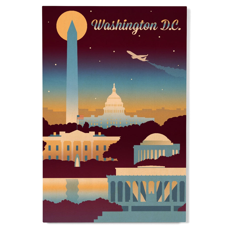 Washington DC, Retro Skyline Chromatic Series, Lantern Press Artwork, Wood Signs and Postcards Wood Lantern Press 